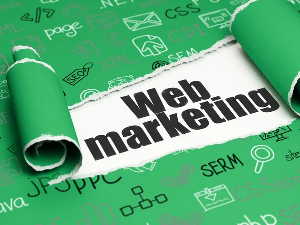 Concepto de desarrollo web: texto negro Marketing web bajo el pedazo de papel roto —  Fotos de Stock