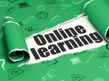 Studying concept: black text Online Learning under the piece of  torn paper