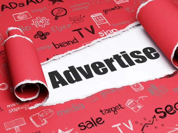 Концепция рекламы: черный текст Реклама под листом рваной бумаги — стоковое фото