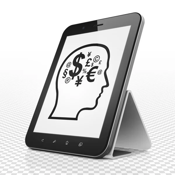 Marketing concept: Tablet Computer with Head With Finance Symbol on display — ストック写真