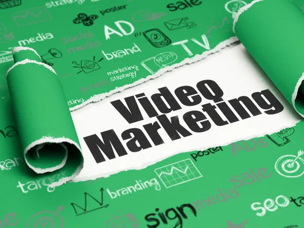 Werbekonzept: Schwarztext-Video-Marketing unter dem Stück Papier — Stockfoto