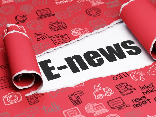 Concepto de noticias: texto negro E-news under the piece of torn paper —  Fotos de Stock