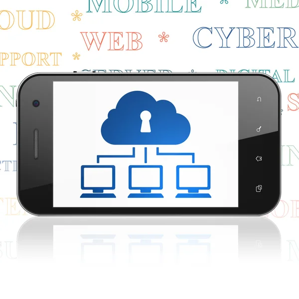 Cloud nätverkskoncept: Smartphone med Cloud nätverk på displayen — Stockfoto