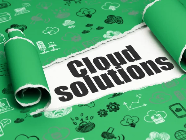 Cloud technology concept: black text Cloud Solutions under the piece of  torn paper — Stock Photo, Image