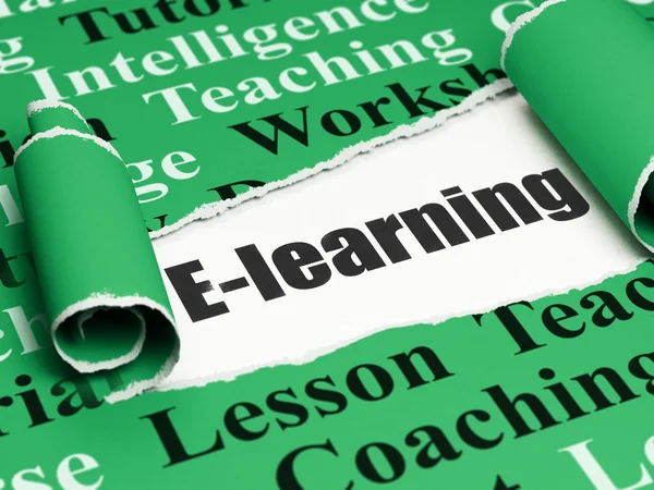 Bildungskonzept: E-Learning mit schwarzem Text unter zerrissenem Papier — Stockfoto