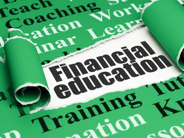 Learning concept: black text Financial Education under the piece of  torn paper — Stockfoto