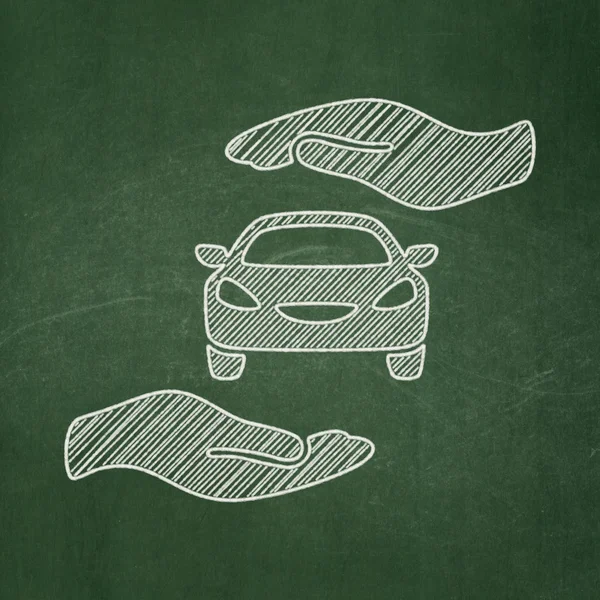 Insurance concept: Car And Palm on chalkboard background — Stockfoto