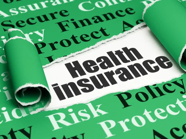Versicherungskonzept: Schwarzer Text Krankenversicherung unter zerrissenem Papier — Stockfoto