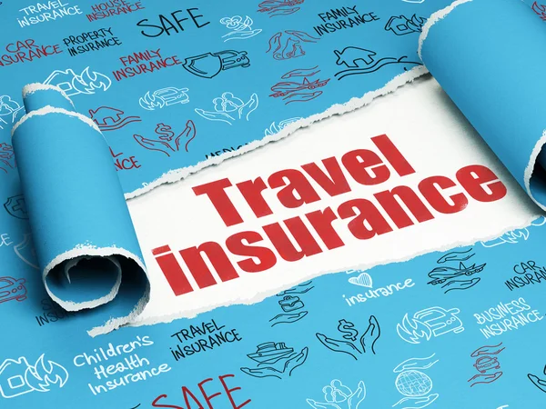 Insurance concept: red text Travel Insurance under the piece of  torn paper — Stock fotografie