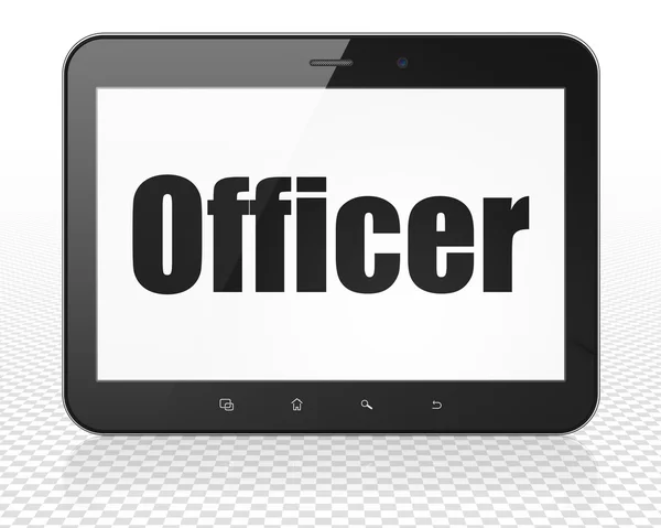 Law concept: Tablet Pc Computer with Officer on display — Stockfoto