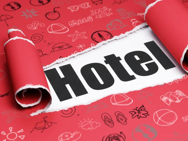 Conceito de férias: texto preto Hotel sob o pedaço de papel rasgado — Fotografia de Stock