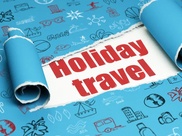 Tourism concept: red text Holiday Travel under the piece of  torn paper — Zdjęcie stockowe