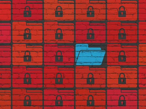 Concepto de privacidad: icono de carpeta en el fondo de pared — Foto de Stock