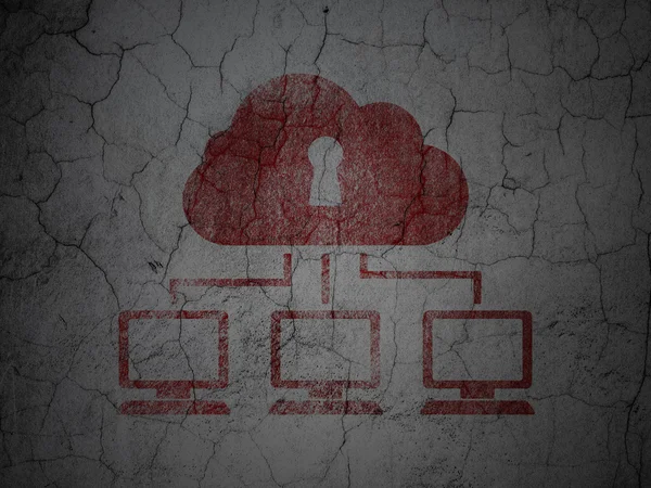 Sicherheitskonzept: Cloud-Netzwerk auf Grunge-Wand-Hintergrund — Stockfoto