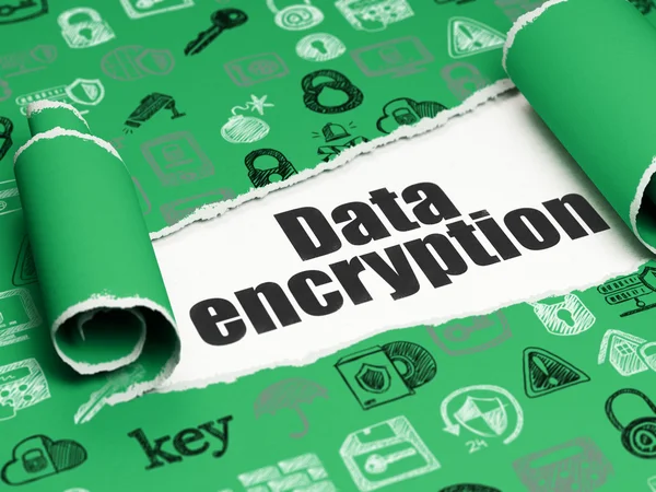 Safety concept: black text Data Encryption under the piece of  torn paper — Stockfoto