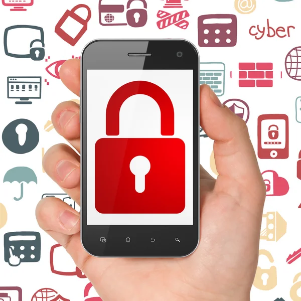 Sicherheitskonzept: Smartphone mit geschlossenem Vorhängeschloss auf dem Display — Stockfoto