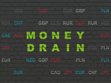 Para birimi kavramı: duvar arka plan üzerinde para drenaj