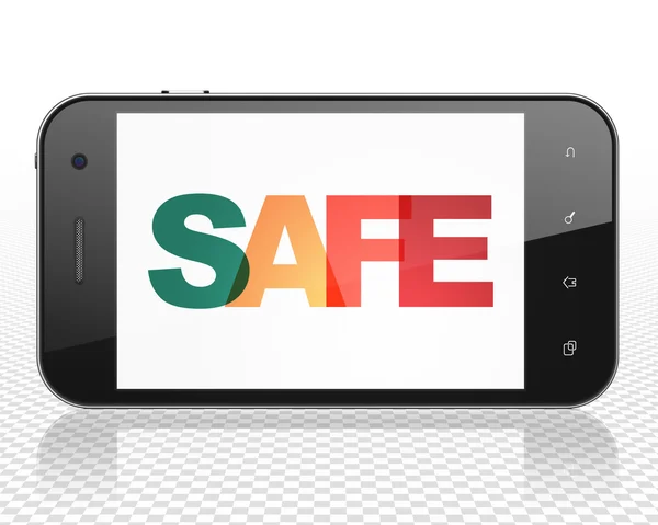 Privacy concept: Smartphone with Safe on  display — Stok fotoğraf