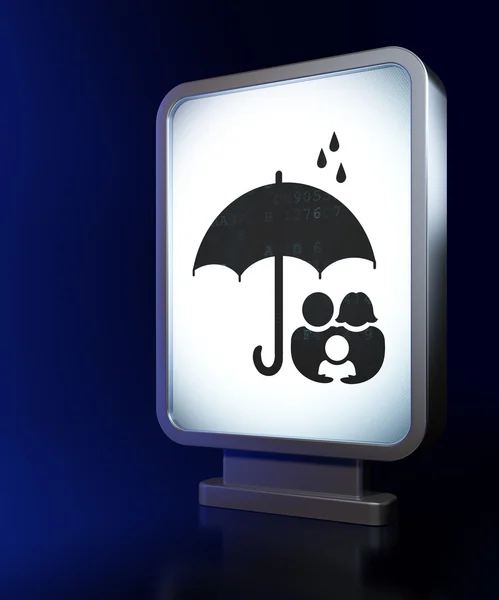 Security concept: Family And Umbrella on billboard background — Zdjęcie stockowe