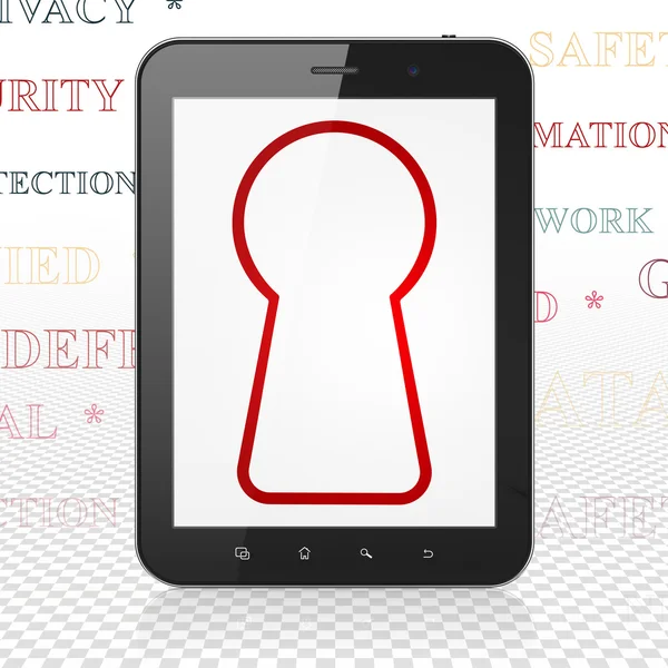 Pojęcie prywatności: komputer typu Tablet z Dziurka na wyświetlaczu — Zdjęcie stockowe