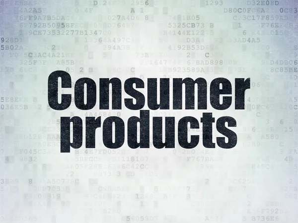 Conceito de financiamento: Produtos de consumo sobre fundo de papel digital — Fotografia de Stock