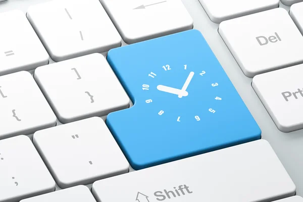 Conceito de tempo: Relógio no fundo do teclado do computador — Fotografia de Stock
