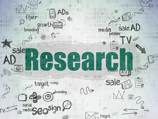 Werbekonzept: Forschung zu digitalem Papierhintergrund — Stockfoto