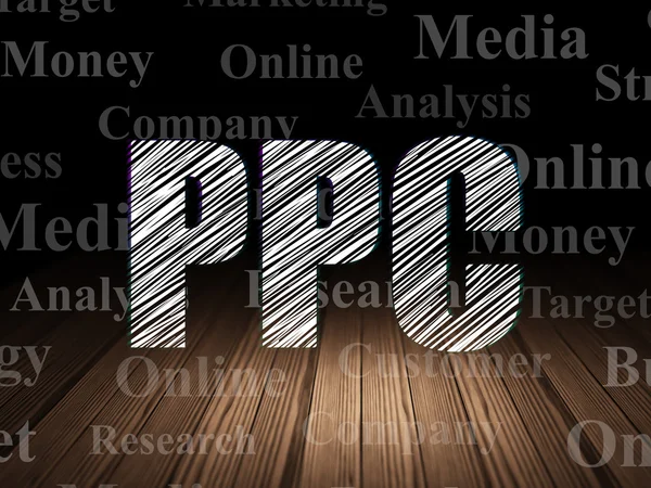 Concepto publicitario: PPC en sala oscura grunge — Foto de Stock