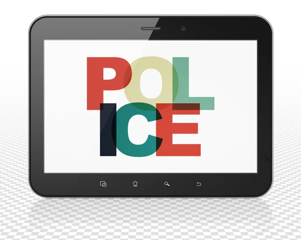 Концепція права: планшет ПК Комп'ютер з поліцією на дисплеї — стокове фото