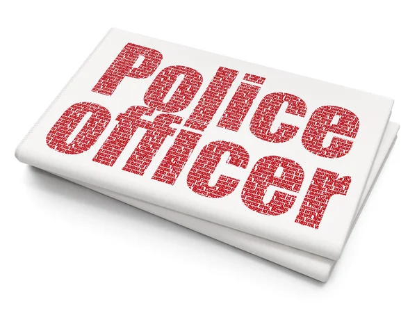 Concepto de ley: Oficial de policía en el fondo del periódico en blanco —  Fotos de Stock