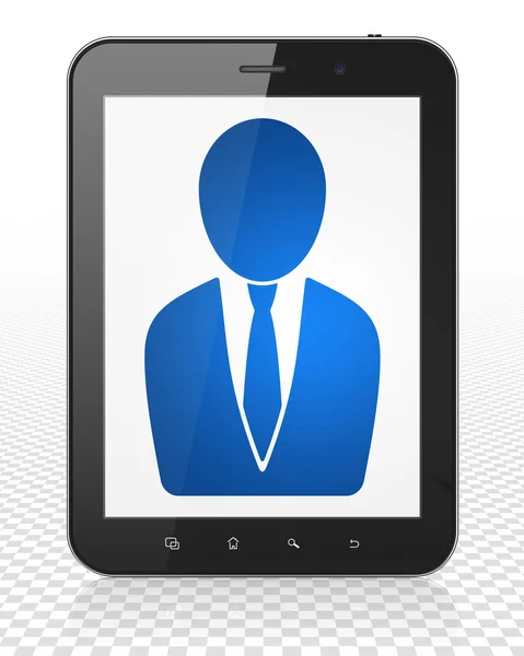 Concepto de ley: Tablet PC Ordenador con Business Man en pantalla —  Fotos de Stock