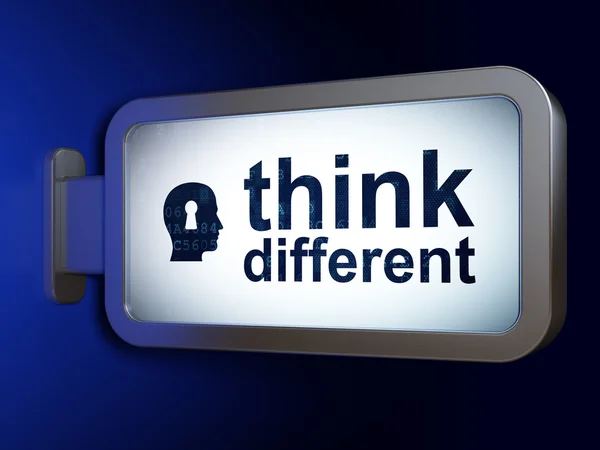 Education concept: Think Different and Head With Keyhole on billboard background — Stok fotoğraf