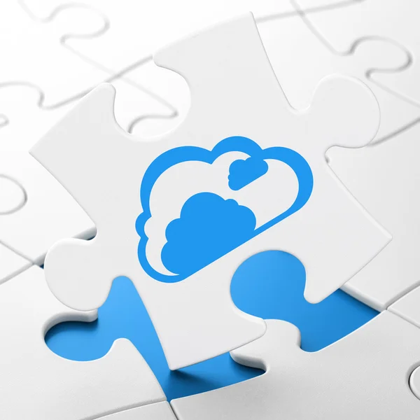 Návrh technologie cloud: cloud na pozadí puzzle — Stock fotografie