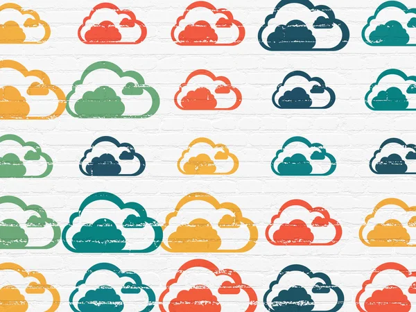 Cloud technology concept: Cloud icons on wall background — Stockfoto