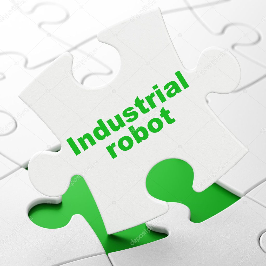 Industry concept: Industrial Robot on puzzle background