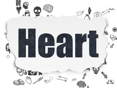 Tıp kavramı: kalp yırtılmış kağıt arka plan üzerinde