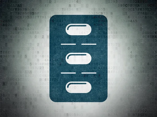 Gesundheitskonzept: Pillen-Blister auf digitalem Papierhintergrund — Stockfoto