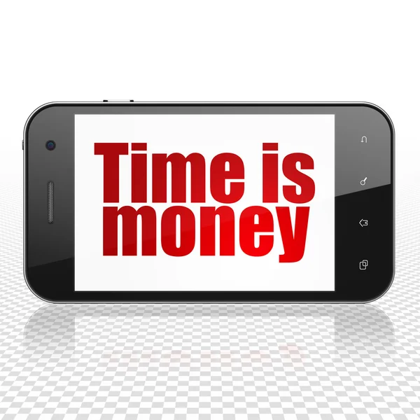 Business concept: Smartphone with Time is Money on display — Stok fotoğraf