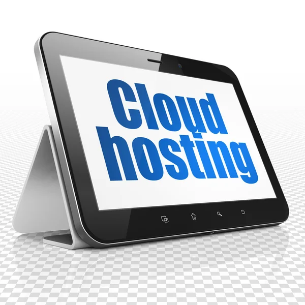 Cloud networking concept: Tablet Computer with Cloud Hosting on display — Stockfoto