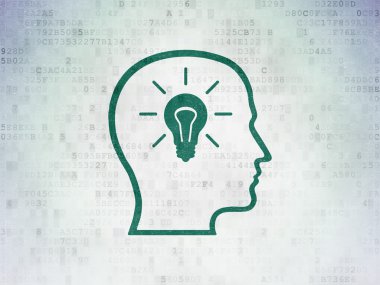 Studying concept: Head With Lightbulb on Digital Paper background