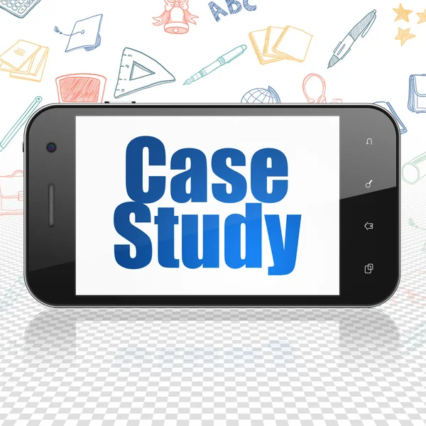 Concepto de estudio: Smartphone con Case Study en pantalla — Foto de Stock