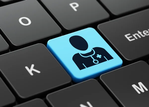 Concepto de salud: Doctor en fondo teclado del ordenador — Foto de Stock