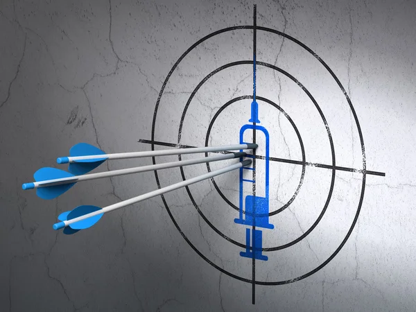 Health concept: arrows in Syringe target on wall background — Stock Photo, Image