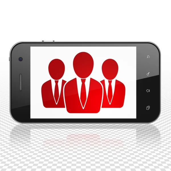 Advertising concept: Smartphone with Business People on display — Stok fotoğraf