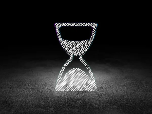 Time concept: Hourglass in grunge dark room — Stock Photo, Image