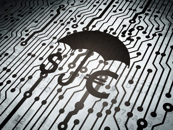 Privacy concept: circuit board with Money And Umbrella — Stockfoto