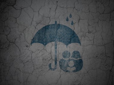 Security concept: Family And Umbrella on grunge wall background