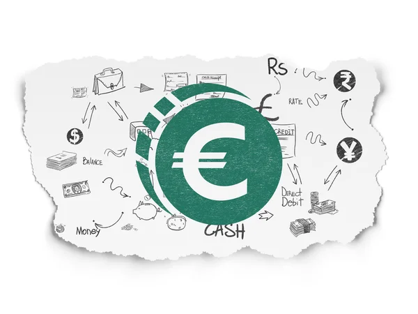 Concept monétaire : Euro Coin sur fond de papier déchiré — Photo