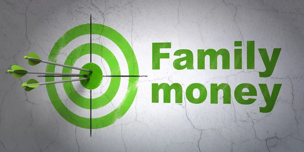 Bankovní koncepce: cíl a rodinné peníze na zeď na pozadí — Stock fotografie