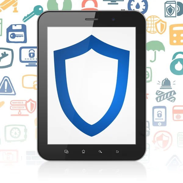 Pojęcie prywatności: komputer typu Tablet z wyprofilowane Tarcza na wyświetlaczu — Zdjęcie stockowe